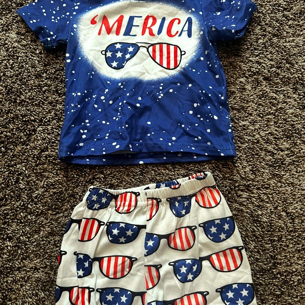 Blue and White 'Merica T-Shirt and Shorts Set